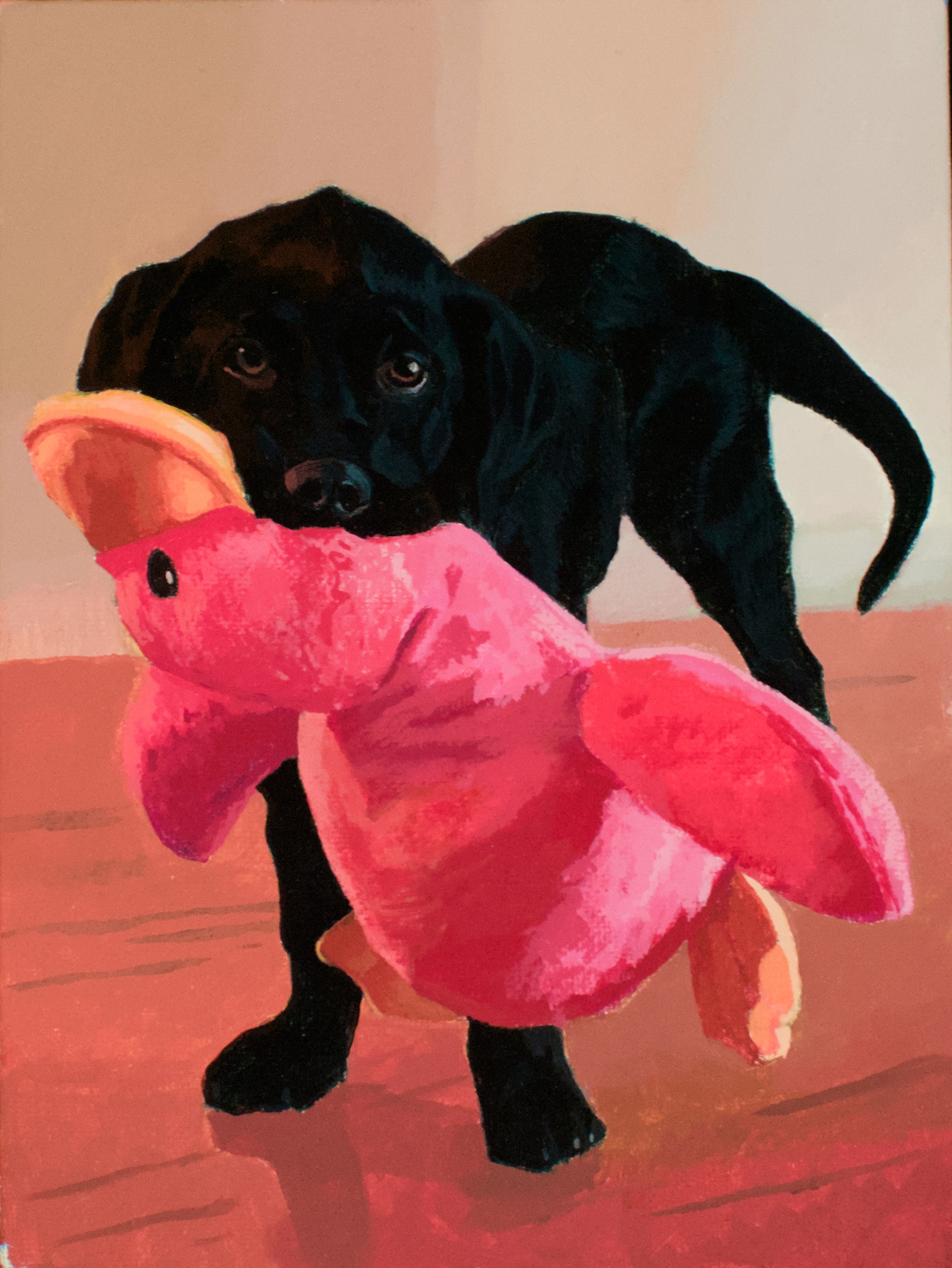 Moe and his Duck, 6" x 8" acrylic on canvas